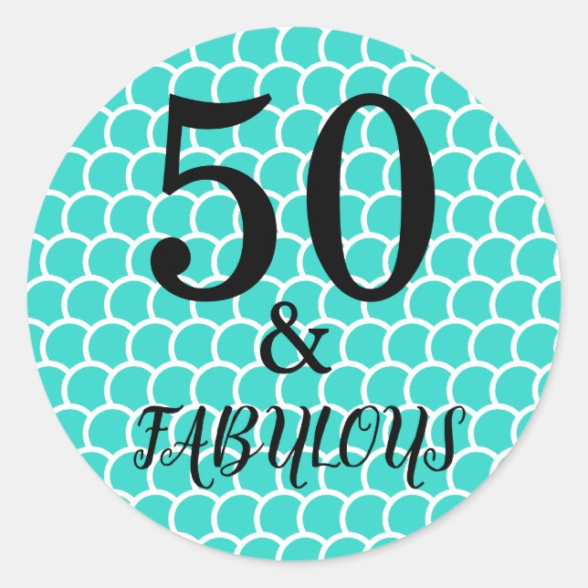 Sticker Rond 50 Et Fabuleuse Fête Anniversaire Sirène Turquoise (Devant)