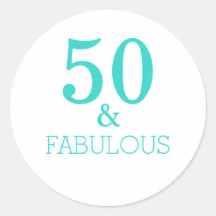 Sticker Rond 50 Et Fabuleuse fête d'anniversaire Turquoise Bla
