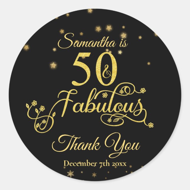 Sticker Rond 50 et fabuleux 50e anniversaire Gold Parties scint (Devant)