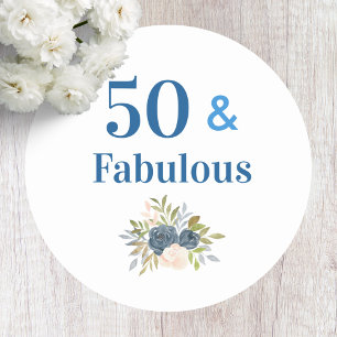 Sticker Rond 50 et Fabuleux Anniversaire Bleu