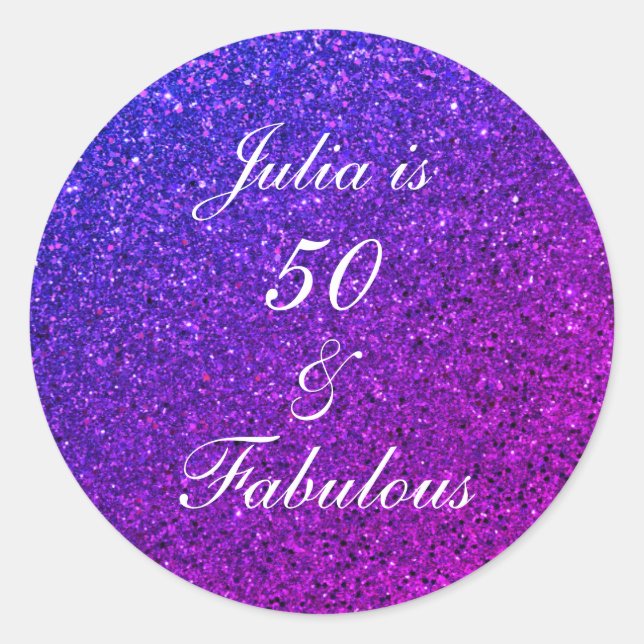 Sticker Rond 50 Et Fabuleux Anniversaire Rose violet Parties sc (Devant)