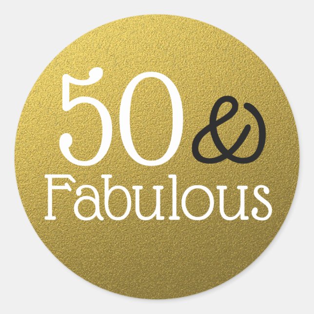 Sticker Rond 50 Et Fabuleux Parties scintillant Or Anniversaire (Devant)