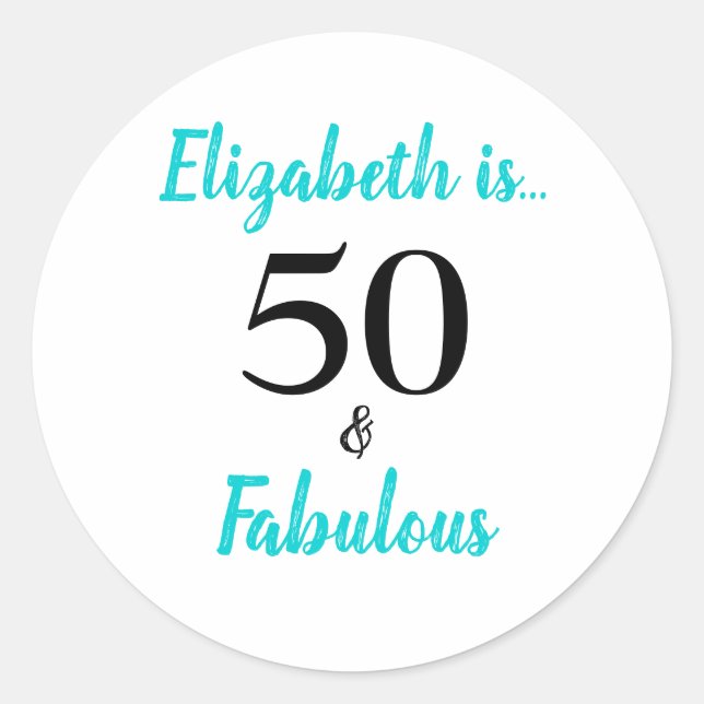 Sticker Rond 50 et Fabuleux Turquoise fête d'anniversaire (Devant)