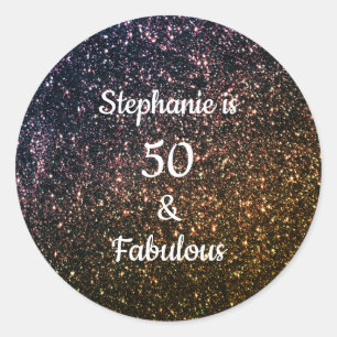 Sticker Rond 50 Et Fabulous Birthday Gold Parties scintillant O