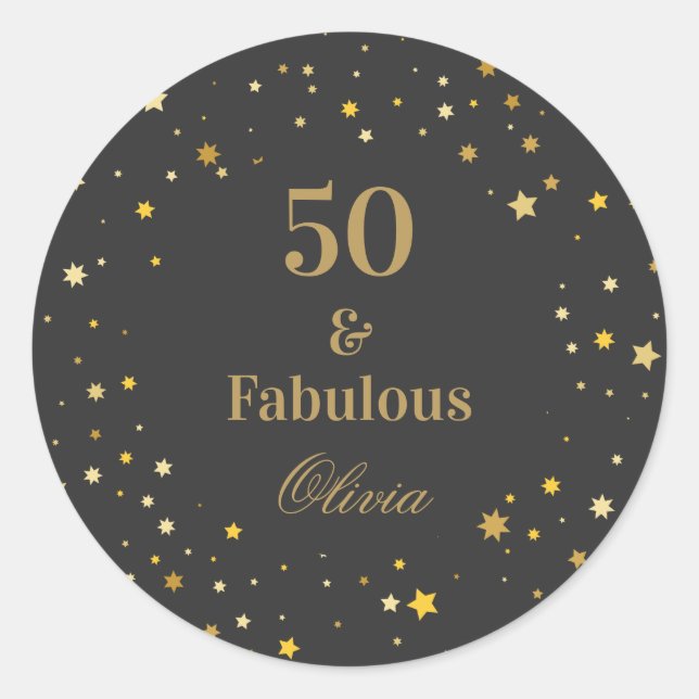 Sticker Rond 50 et Fabulous Black Golden fête d'anniversaire (Devant)