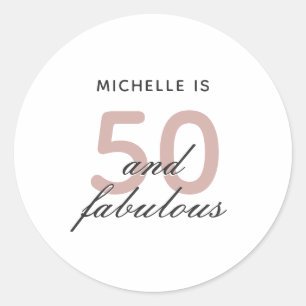 Sticker Rond 50 et Fabulous Elegant rose 50e fête d'anniversair