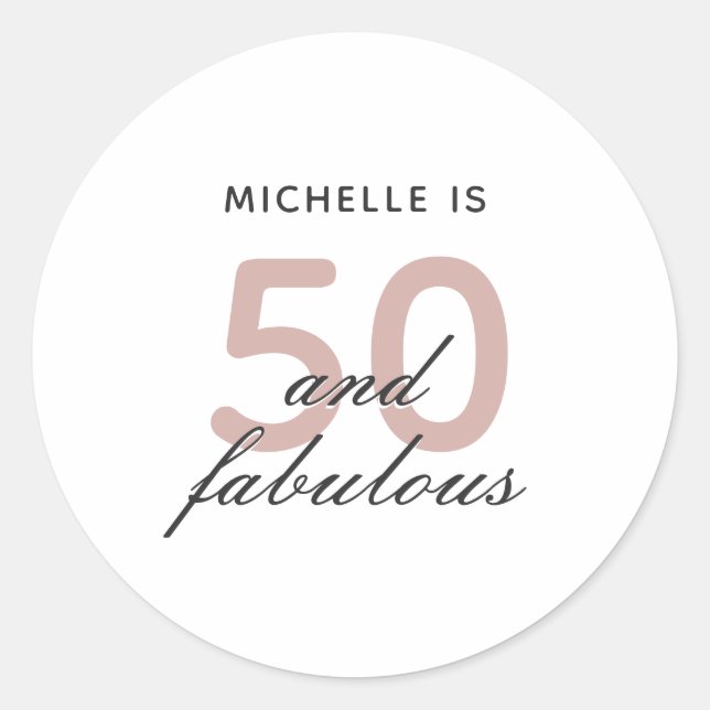 Sticker Rond 50 et Fabulous Elegant rose 50e fête d'anniversair (Devant)