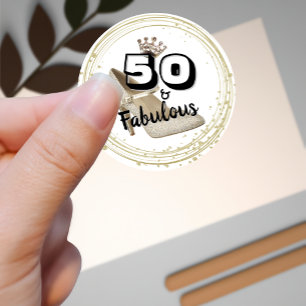 Sticker Rond 50 Et Fabulous Gold Black Bold Anniversaire