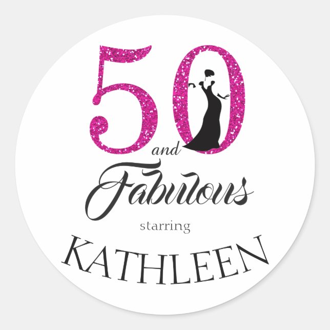 Sticker Rond 50 et Fabulous Parties scintillant rose Nom person (Devant)