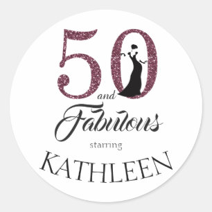 Sticker Rond 50 et Fabulous Purple Parties scintillant Nom pers