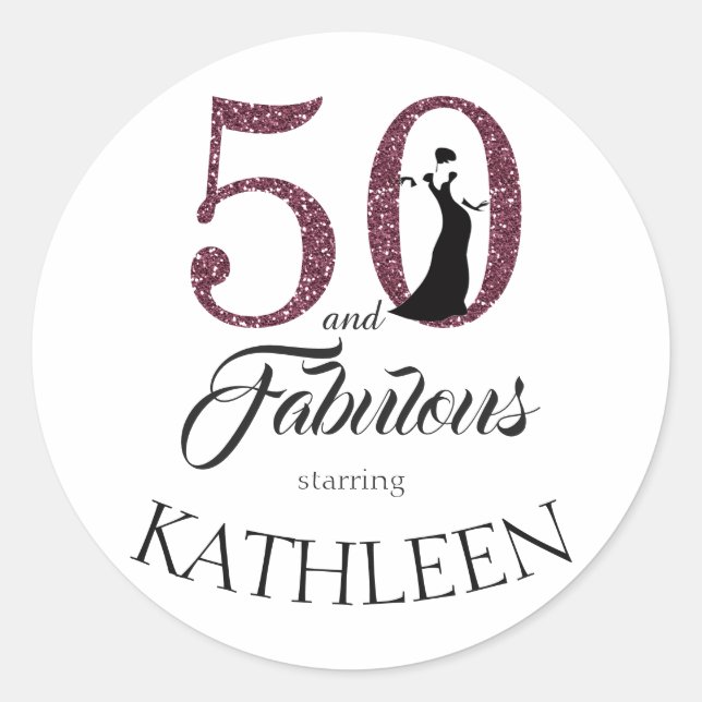 Sticker Rond 50 et Fabulous Purple Parties scintillant Nom pers (Devant)