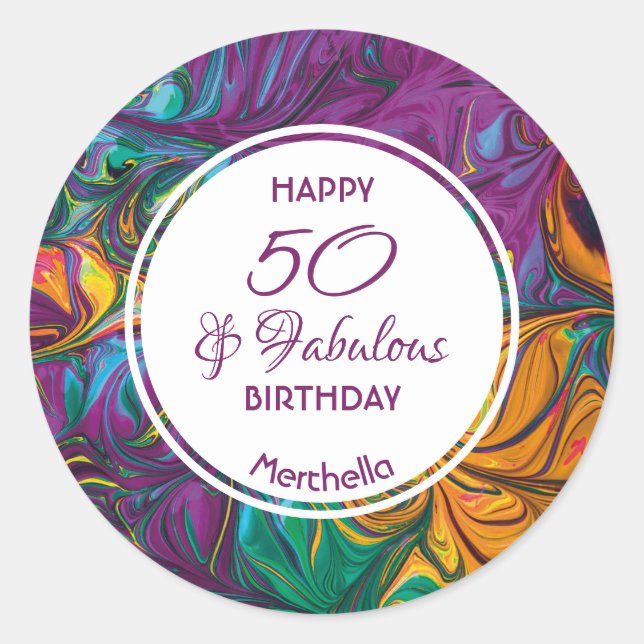 Sticker Rond 50 & Fabuleux Abstrait PURPLE personnalisé (Devant)