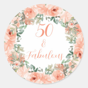 Sticker Rond 50 Fabuleux anniversaire d'aquarelle florale