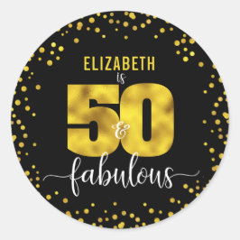 Sticker Rond 50 fabuleux anniversaire noir feuille d'or points 