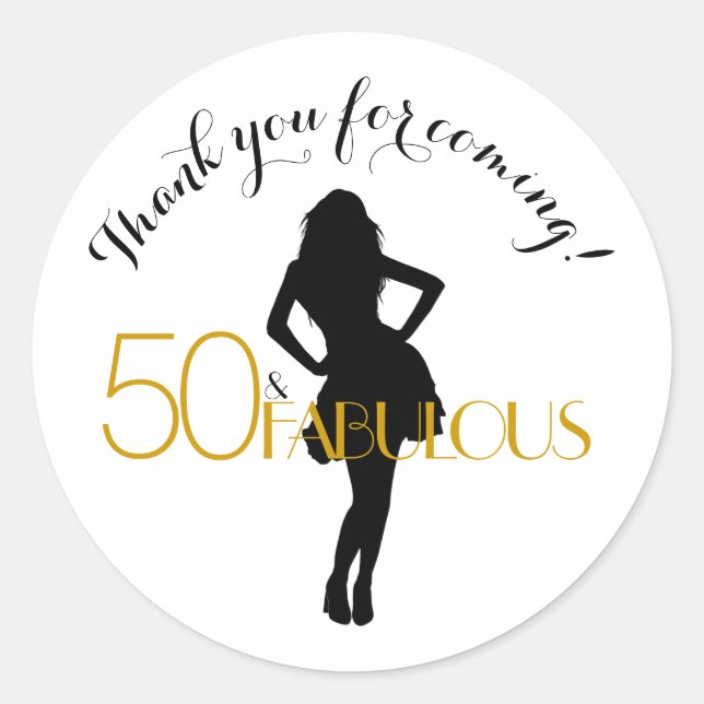 Sticker Rond 50 & FABULOUS Anniversaire Or Noir MERCI moderne (Devant)