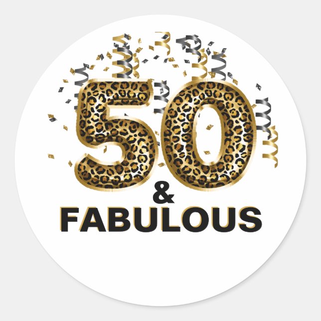 Sticker Rond 50e anniversaire 50 et Empreinte de léopard fabule (Devant)