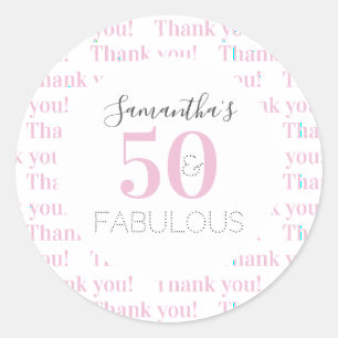 Sticker Rond 50e anniversaire 50 fabuleux Merci rose moderne