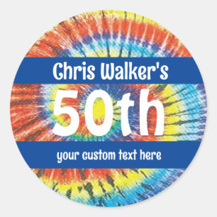 Sticker Rond 50e anniversaire avec teinture et nom rétro
