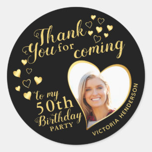 Sticker Rond 50e anniversaire Black and Gold Favor Merci