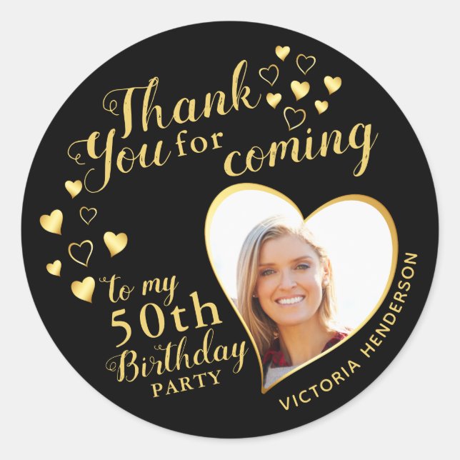 Sticker Rond 50e anniversaire Black and Gold Favor Merci (Devant)