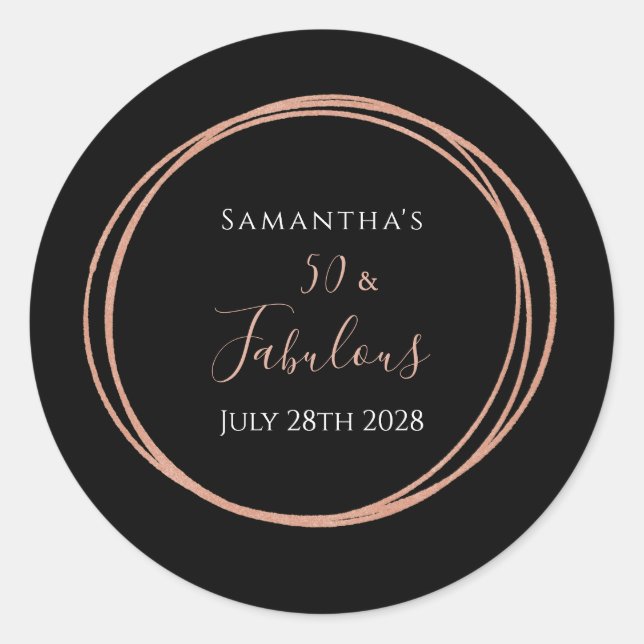 Sticker Rond 50e anniversaire Black Rose Gold fête d'anniversai (Devant)