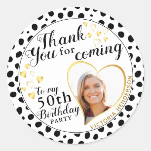 Sticker Rond 50e anniversaire Black White Gold Favor Merci