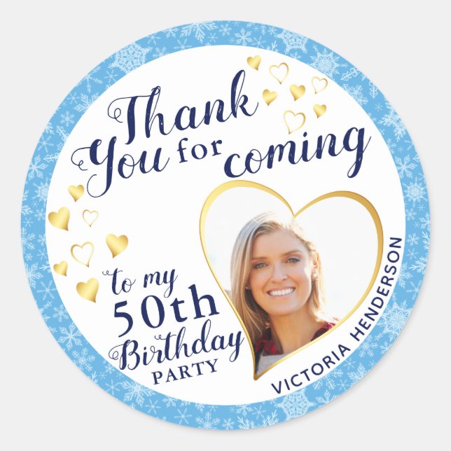 Sticker Rond 50e anniversaire Blue Winter Favor Merci (Devant)