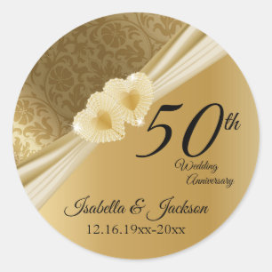 Sticker Rond 50e anniversaire de Gold Mariage damassé