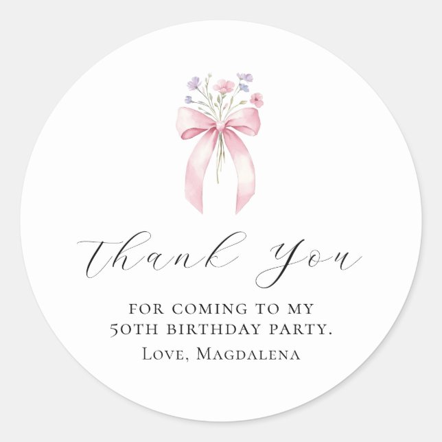 Sticker Rond 50e anniversaire de la fête Bow Custom Merci Favor (Devant)