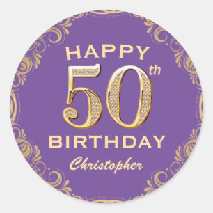 Sticker Rond 50e anniversaire de la Parties scintillant violet 