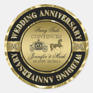 Sticker Rond 50e anniversaire de mariage - Cheval et Carrosse d