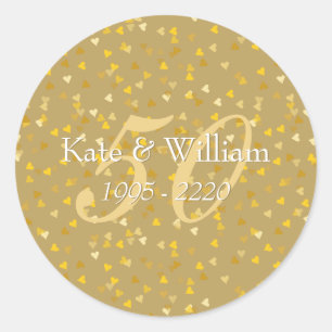 Sticker Rond 50e anniversaire de Mariage Gold Hearts Confetti