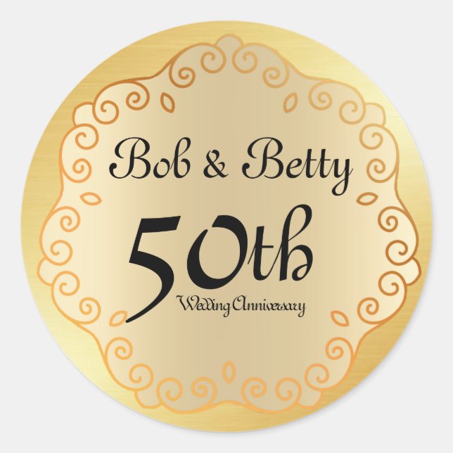 Sticker Rond 50e anniversaire de Mariage personnalisé Or (Devant)