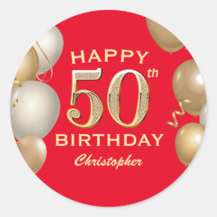 Sticker Rond 50e Anniversaire des Ballons Rouge et Or