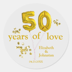 Sticker Rond 50e anniversaire du Mariage Baloons avec les noms