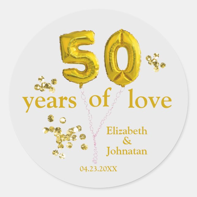Sticker Rond 50e anniversaire du Mariage Baloons avec les noms  (Devant)