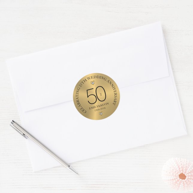 Sticker Rond 50e anniversaire du Mariage et design Gold (Enveloppe)