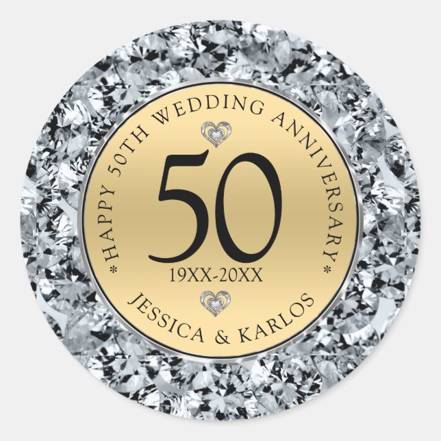 Sticker Rond 50e anniversaire du mariage or & diamants (Devant)