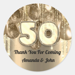Sticker Rond 50e anniversaire GOLD BALLONS Merci pour venir