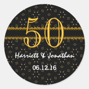 Sticker Rond 50e anniversaire Gold et Noir Confetti V004D