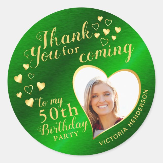 Sticker Rond 50e anniversaire Green et Gold Favor Merci (Devant)