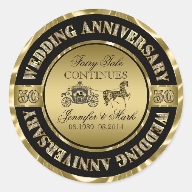 Sticker Rond 50e anniversaire Mariage-Mariage Horse & Carriage (Devant)