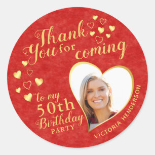 Sticker Rond 50e anniversaire Merci rouge pour venir en faveur