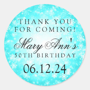 Sticker Rond 50e anniversaire Merci Turquoise hiver