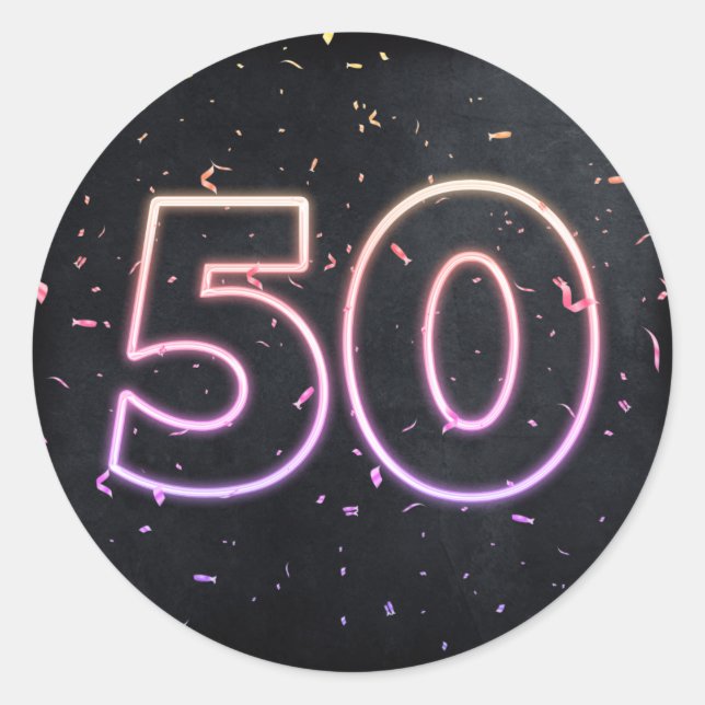 Sticker Rond 50e anniversaire néon Connexion Noir (Devant)