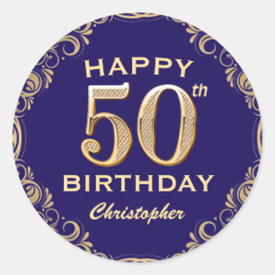 Sticker Rond 50e anniversaire Parties scintillant marine bleu e