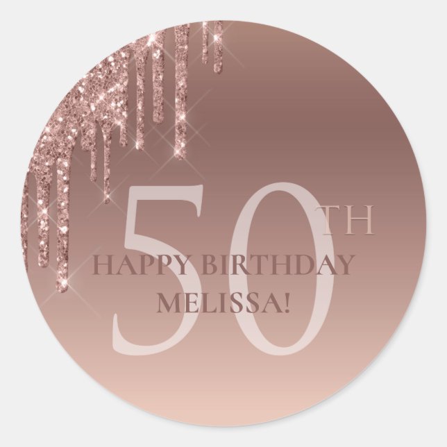 Sticker Rond 50e anniversaire rose Parties scintillant étincela (Devant)