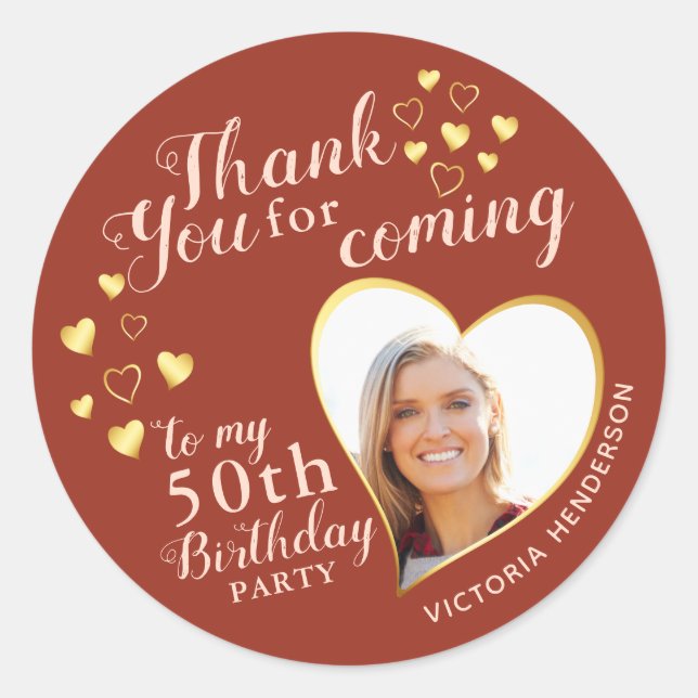 Sticker Rond 50e anniversaire rouille Terracotta Favor Merci (Devant)