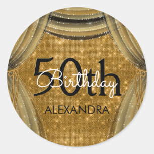 Sticker Rond 50e fête d'anniversaire Black and Gold Sparkle