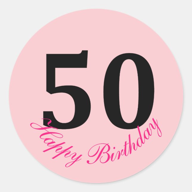 Sticker Rond 50e Joyeux Anniversaire rose pâle Cinquante Cute p (Devant)